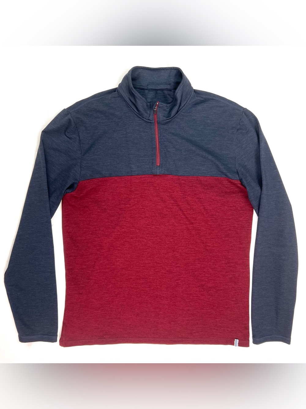 Marine Layer Weekend Sport 1/4 Zip Pullover Mens Medium M Heathered Blue/Red